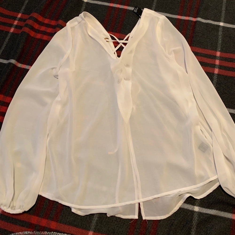 White sheer long sleeve shirt